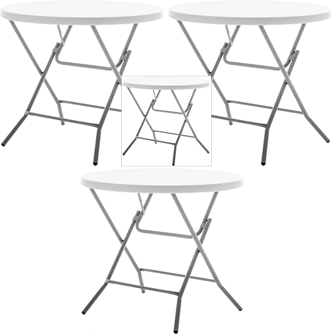 BTEXPERT White 2.63 Foot Round Plastic Folding Table 30" Height Commercial Indoor Outdoor for Patio Backyard Banquet Card Dining Wedding Party Event Metal Frame Set of 3