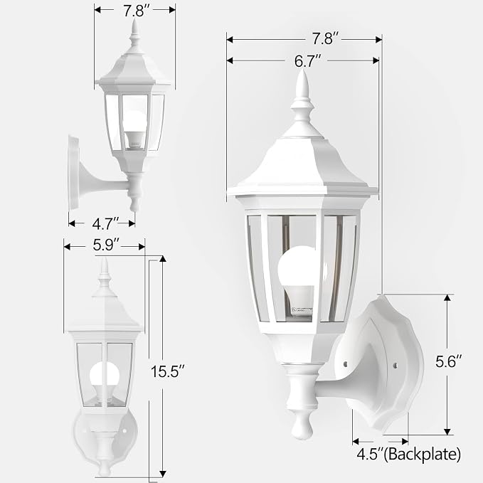 EMART Dusk to Dawn Plastic Outdoor Wall Light Fixtures(2 Pack, White) | Include Bulbs, Waterproof and Anti-Corrosion, Wall Mount Porch Sconces for Outside, Garage, Front Door, House, Patio