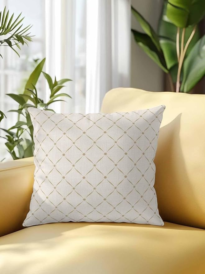 Waterproof Outdoor Pillow 1 Pack Beige Grid Plaid Decorative Throw Pillows Cover & Insert 18x18 Inch Pillowcase Diagonally Crossed Lines Pillows for Couch Sofa Bed Patio Furniture Indoor Outdoor