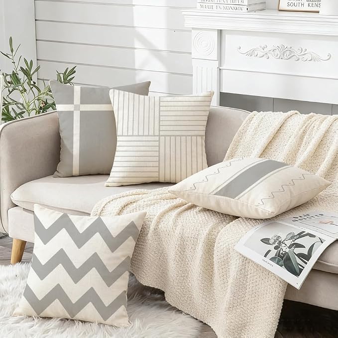 RABUSOFA Outdoor Pillows Waterproof 18x18 Set of 4 Gray Geometric Decor | Chevron Zigzag,Not Insert,Waterproof Fabric,Machine Washable,Invisible Zipper,Decoration for Patio Furniture Sunbrella Couch