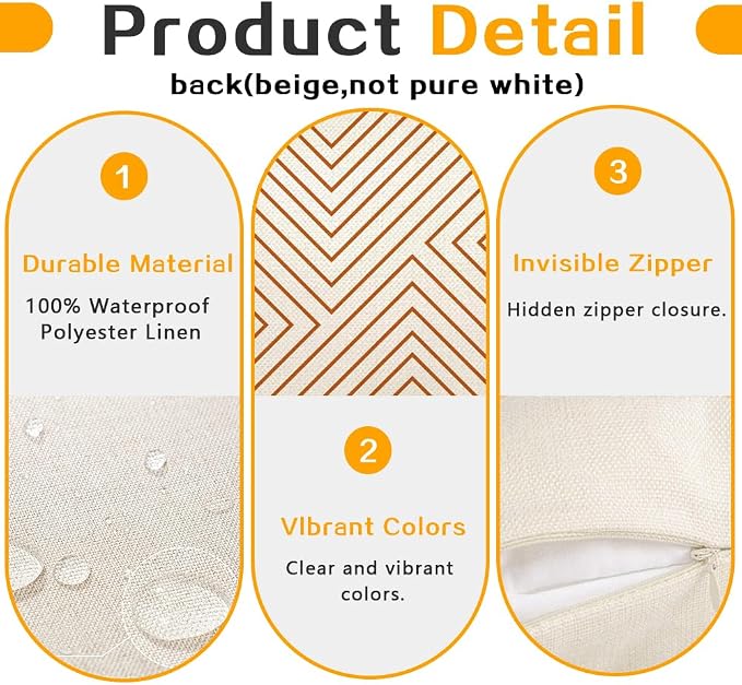 Outdoor Pillows Covers 18x18 Waterproof,Orange and Beige Set of 4(No Insert | for Covered Patio Furniture Couch Sunbrella,No Insert Just Covers,Fit 18x18 inch Inserts or Smaller,Durable Polyester,Boho