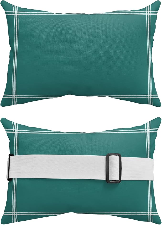 T&H XHome Outdoor Pillow for Chaise Lounge Chair, Solid Color Dark Cyan Waterproof Headrest Pillow Lumbar Pillows with Insert & Adjustable Elastic Strap for Beach, Poolside, Patio, Office (1 Pack)