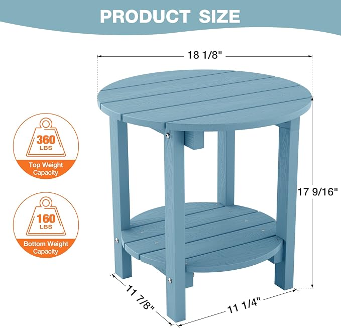YEFU Adirondack Side Table, 18" Double Outdoor Side Table, Poly Lumber end Table, Weather Resistant for Indoor, Patio, Pool, Porch, Backyard-Blue