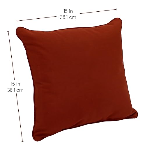 Factory Direct Partners Presidio 15" x 15" Square Decorative Throw Pillow Set with Piping for Indoor/Outdoor Furniture UV, Fade, Weather-Resistant Olefin Fabric (2-Pack) - Rust Red, 13809-118