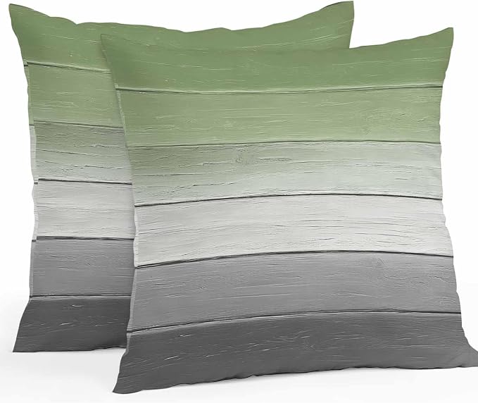 Sage Green Gray Outdoor Pillow Covers 24x24 Inch Throw Pillow Covers Set of 2 Waterproof Decorative Pillow Cases Vintage Country Ombre Chic Wooden Grain Cushion Covers for Patio Furniture Garden Couch