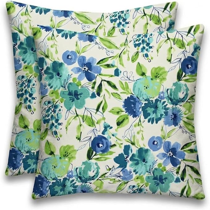 RSH DECOR Square Throw Pillows Set of 2, 20" x 20", All-Weather Pillows, Bettina Aqua, Made in USA