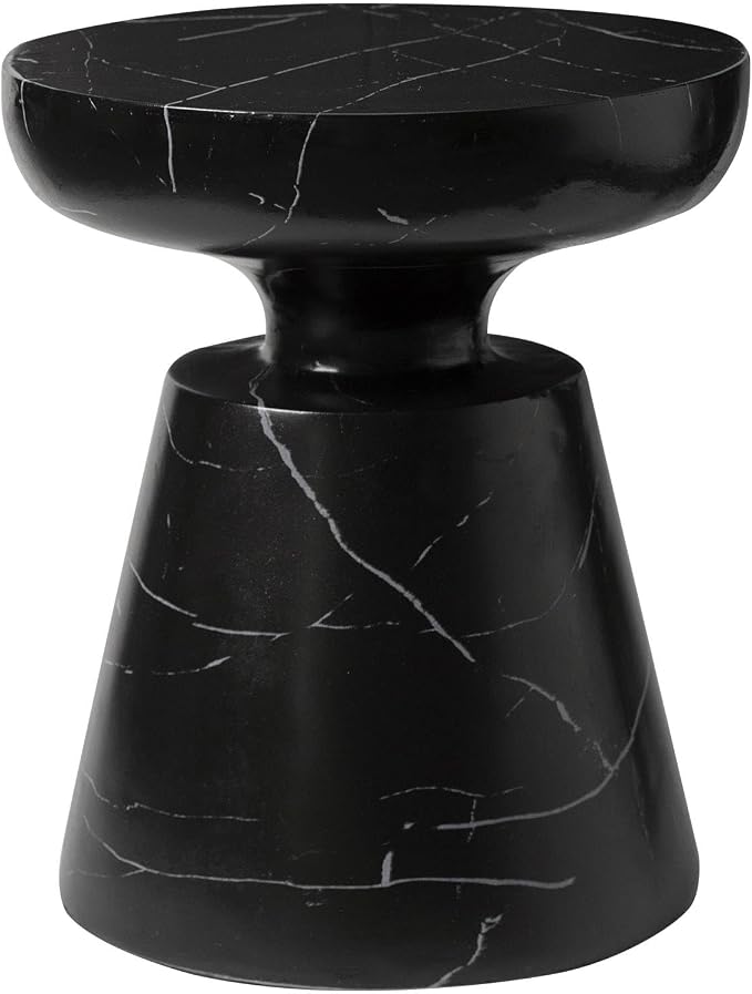 LeisureMod Isle Series Modern End Table – Minimalist Round Fiberstone Tabletop with Pedestal Base, Accent Side Table for Living Room, Bedroom, Patio in Marble Black