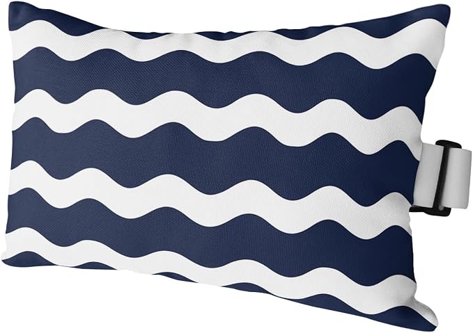Prime Leader Recliner Head Pillow Lounge Chair Pillows with Insert Navy Blue Wavy Stripes Lumbar Pillow with Adjustable Strap Outdoor Waterproof Patio Pillows for Couch Beach Pool Office Chair, 1 PCS