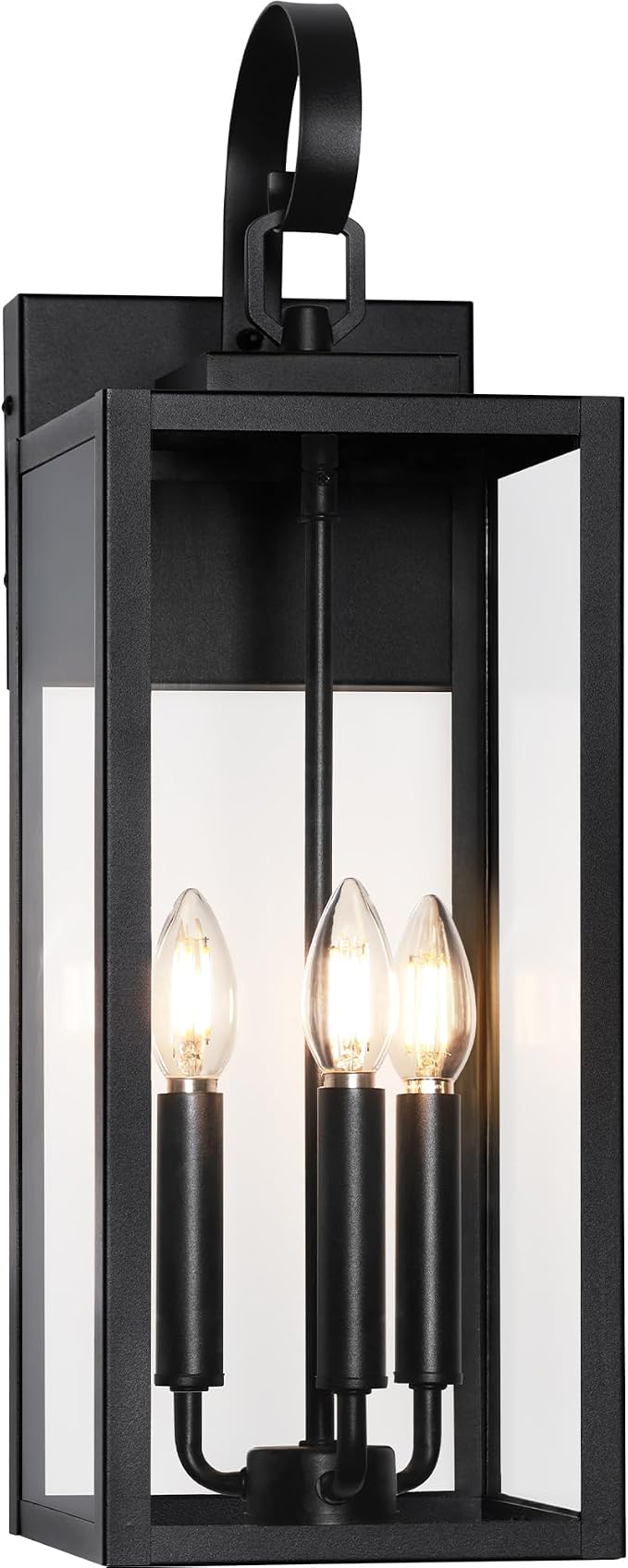 BesLowe 23" Large Outdoor Wall Light, 3-Light Black Exterior Sconce | Waterproof, Rust-Resistant, Durable Metal with Clear Glass, Standard E12 Socket, Easy to Install