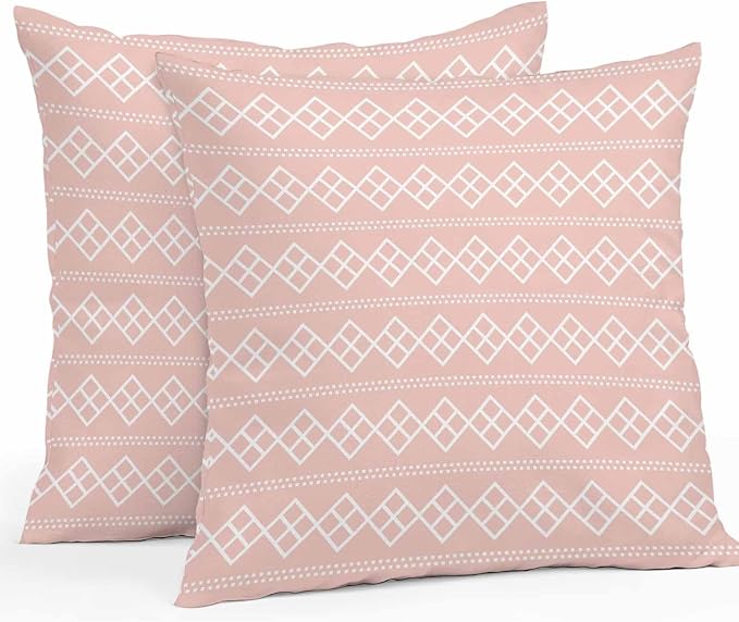 Pink Boho Outdoor Pillow Covers 24x24 Inch Throw Pillow Covers Set of 2 Waterproof Decorative Pillow Cases Vintage Ethnic Tribe Abstract Art Cushion Covers for Patio Furniture Garden Couch Sofa