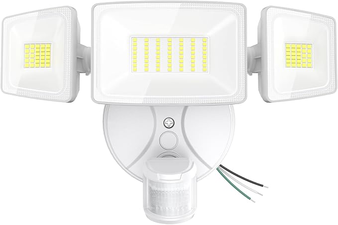 Onforu 75W LED Flood Light Motion Sensor Outdoor, 7000lm Dusk to Dawn Flood Light, Security Light with Three Head, IP65 Waterproof Exterior Floodlight, 6500k Wall Light for Entryway Stairs Yard Garage