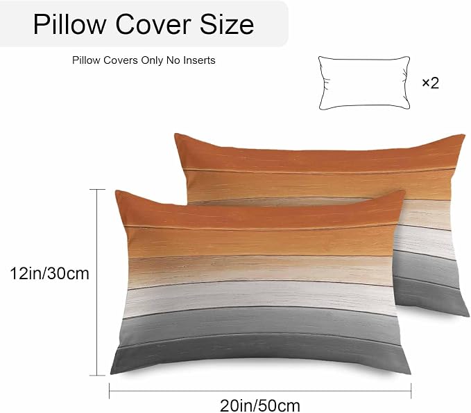 Orange Gray Outdoor Pillow Covers 20x12 Inch Lumbar Pillow Covers Set of 2 Waterproof Decorative Throw Pillow Cases Farmhouse Retro Gradient Wooden Grain Cushion Covers for Patio Furniture Garden