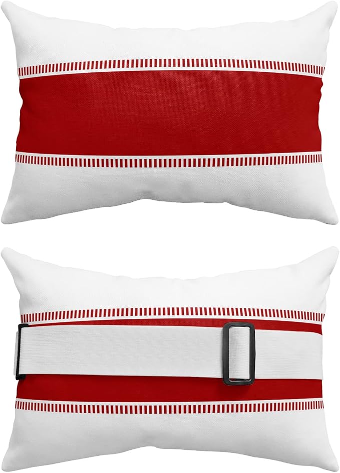 Pack of 2 Outdoor Lumbar Cushions with Inserts, Red Striped Geometric Abstract Pattern Waterproof Fluffy Fade Body Pillows, Patio Furniture Pillow for Home Balcony Garden Decor 11x16IN