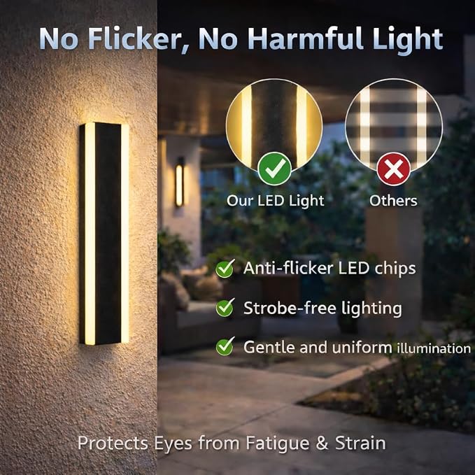 Modern Linear Outdoor Wall Lights, 24" LED Exterior Wall Sconce for Porch & Garage, IP65 Waterproof Architectural Facade Lighting, 3CCT Dimmable Matte Black Fixture for Front Door Entryway