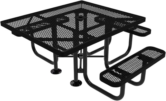 COATEDOUTDOORFURNITURE Heavy-Duty Portable ADA-Compliant Outdoor Picnic Table with Umbrella Hole, Expanded Metal Patio Dining Furniture Made in America (46" Square Top, Textured Black)