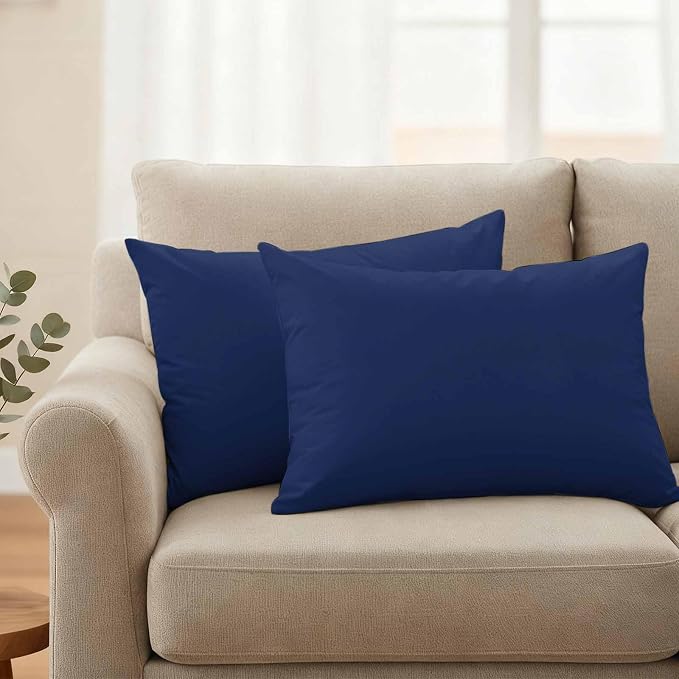Lumbar Pillow Covers 12 x 20 Inches, Navy Blue Pure Color Waterproof Throw Pillow Cover Set of 2, Aesthetics Contemporary Luxury Decorative Rectangle Cushion Covers for Patio/Couch/Garden