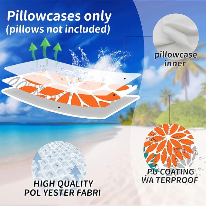 DFXSZ Outdoor Waterproof Pillow Covers 18x18 Set of 2 Orange Grey Flower | Spring Summer Waterproof Flower Throw Pillowcases（No Inserts）Outdoor Decor for Fall Patio Funiture Garden Polyester Covers