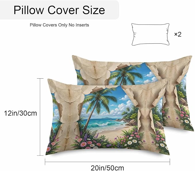 Tropical Floral Botanical Outdoor Pillow Covers 20x12 Inch Lumbar Pillow Covers Set of 2 Waterproof Decorative Throw Pillow Cases Palm Tree Summer Beach Cushion Covers for Patio Furniture Garden Couch