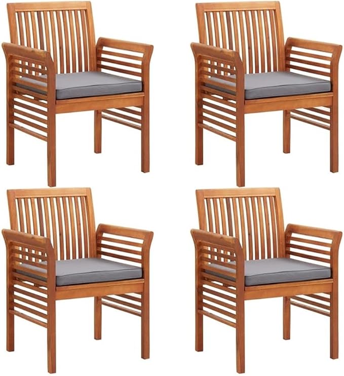 BOWERY HILL 5-Piece Acacia Wood Outdoor Dining Set, Brown Frame, Dark Gray Cushions, Weather-Resistant, Stackable Chairs, Oiled Finish, Patio, Garden or Terrace Furniture for Family Meals