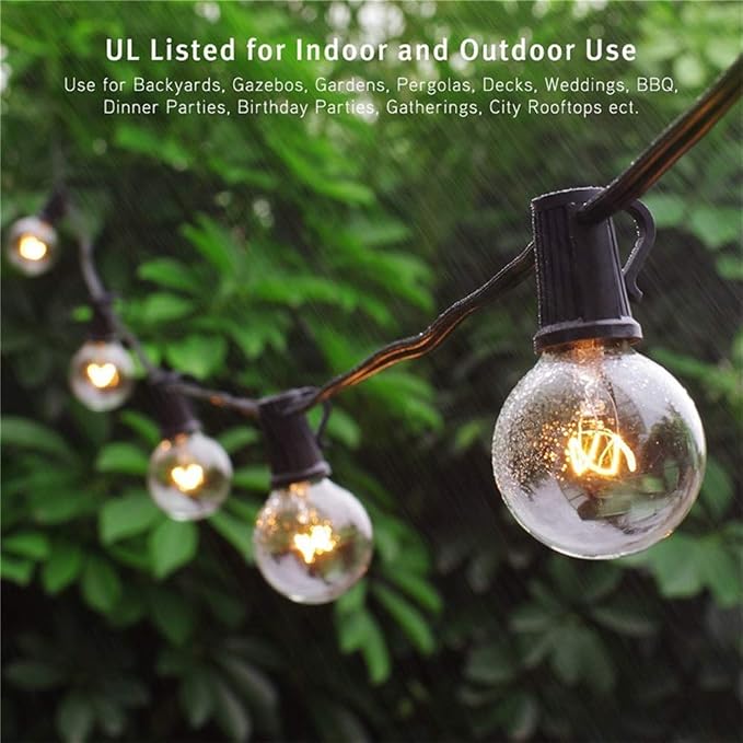 GOOTHY G40 Outdoor Globe String Lights, 25ft Hanging Patio Lights with 27 Incandescent Bulbs (2 Spare), Connectable Backyard Bistro Wedding Decor, E12 Base, 5W-Black Wire