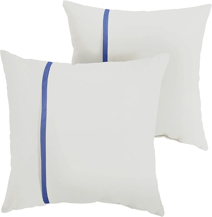 Sorra Home Indoor Outdoor Sunbrella Square Pillows, Set of 2, 20x20, Canvas Natural Ivory & Bright True Blue
