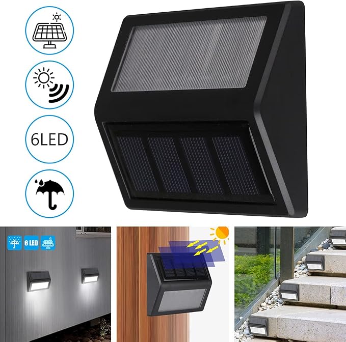 Solar Lights Outdoor, Waterproof Solar Powered Deck Step Lights for Patio Garden Backyard Garage Driveway Pathway Outside Wall Lighting (Warm White, 4 Pack)