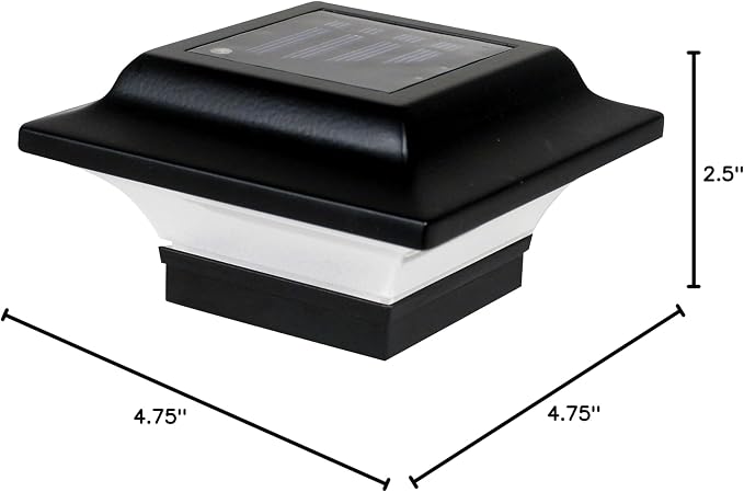 Classy Caps Imperial Solar Post Cap - Black SLO82B – Fits 2"x2",2.25"x2.25",and 2.5"x2.5" Post Sizes,High-Performance Solar LED,Durable Cast Aluminum Construction,Warm & Cool Light Modes,(Pack of 6)