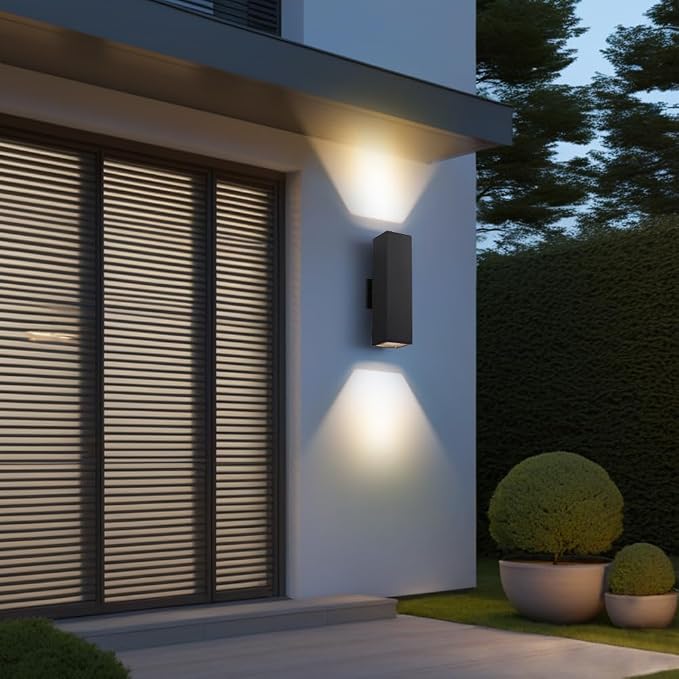 15" Black Square Outdoor Light Fixture,Up and Down Lights Outdoor | E26 Base,ETL listed,Aluminum Modern Outdoor Wall Lights Porch Light Exterior Lighting Fixtures for House Garage Patio Garden