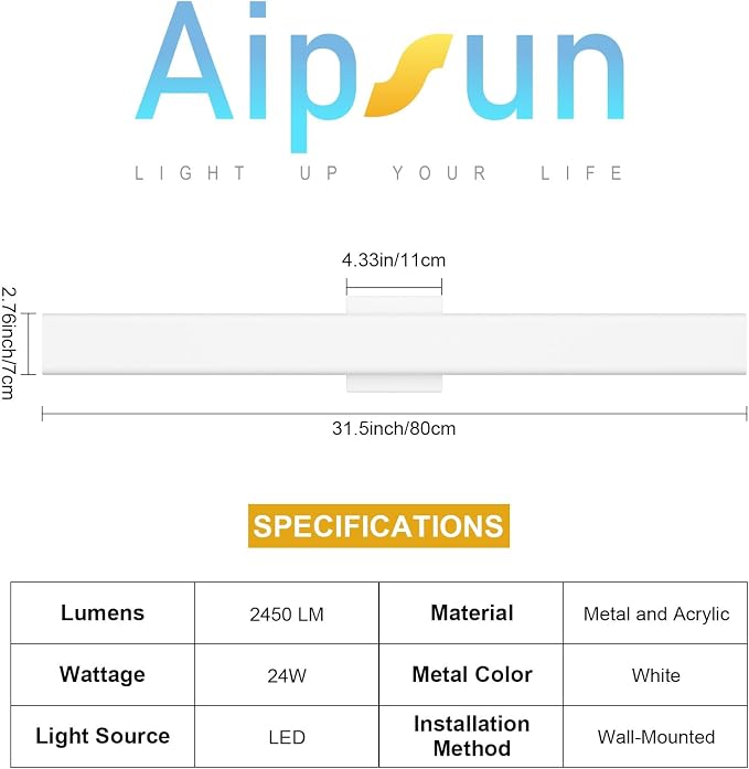 Aipsun 2 Packs Outdoor Wall Sconce, 3000K 4000K 6000K, 31.5in Modern White Exterior Light, Long LED Linear Wall Light Outside Lighting for Entrance, Hallway, Garage, Porch(3CCT)