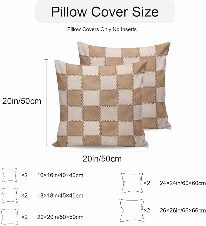 Brown Beige Checkered Outdoor Pillow Covers 18x18 Inch Throw Pillow Covers Set of 2 Waterproof Decorative Pillow Cases Modern Farmhouse Plaid Burlap Cushion Covers for Patio Furniture Garden Couch