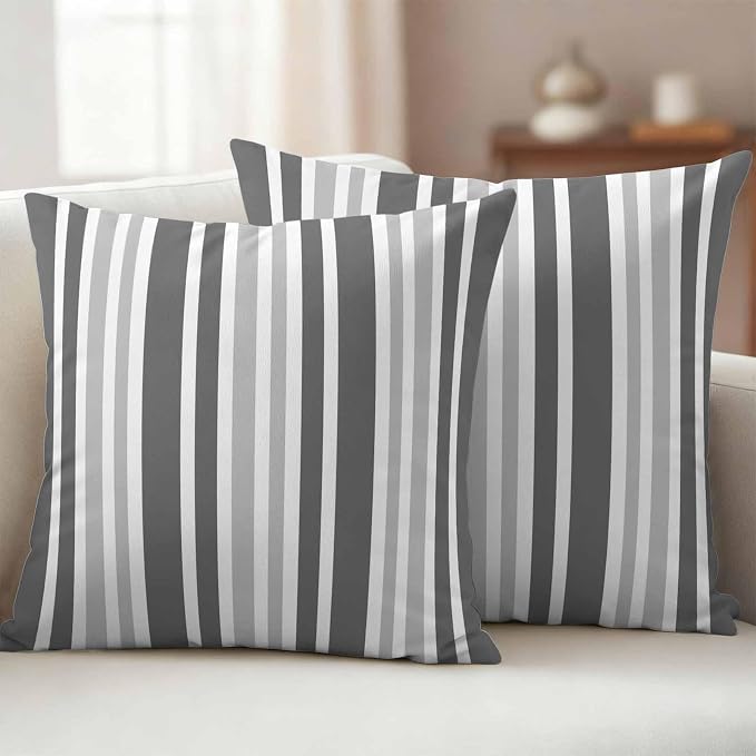 Grey Stripe Outdoor Pillow Covers 24x24 Inch Throw Pillow Covers Set of 2 Waterproof Decorative Pillow Cases Farmhouse Minimalist Striped Cushion Covers for Patio Furniture Garden Couch Sofa