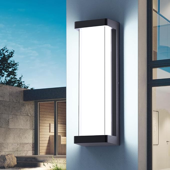 10%-100% Dimming LED Modern Outdoor Wall Light, 16in 6000K Dimmable Porch & Patio Wall Light Fixture,Black Aluminum&Dual PC Wall Lights Suitable for Garage Living Room Courtyard House(6000K)
