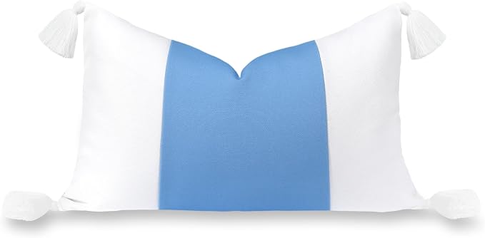Hofdeco Premium Coastal Hampton Patio Indoor Outdoor Lumbar Pillow Cover Only, 12"x20" Water Repellent for Backyard, Couch, Poolside, Azure Blue Print Color Block