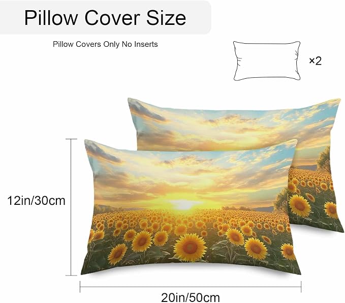 Yellow Sunflowers Waterproof Outdoor Pillow Covers Set of 2 Home Decor, Farmhouse Botanical Floral Sunset Pillowcase Patio Pillow Covers for Couch Bench Furniture Garden 20x12in