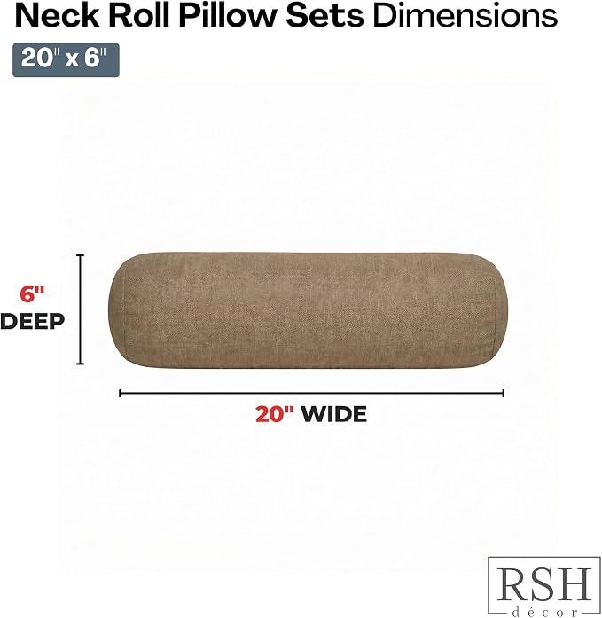 RSH DECOR: Sunbrella Neck Roll Pillows Set of 2 | 20” x 6” | Outdoor Bolster for Patio, Deck, Porch, or Poolside Furniture | Water & Fade-Resistant | Made in USA (Spectrum Mushroom Brown)