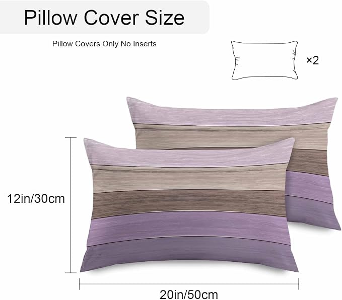 Outdoor Throw Pillow Covers 12X20 Set of 2 Waterproof Ombre Lavender Purple Brown Decorative Zippered Cushion Covers for Patio Furniture, Farmhouse Retro Rustic Barn Wood Texture Lumbar Pillowcases