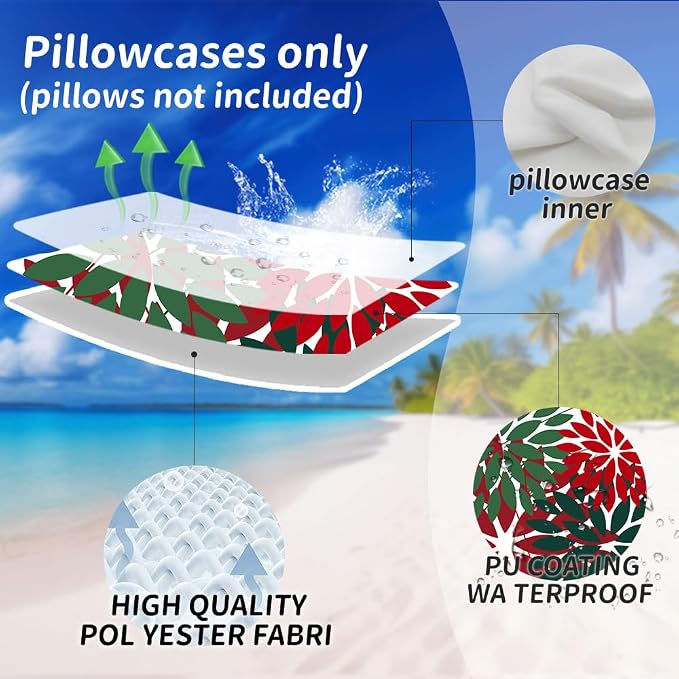 DFXSZ Pack of 2 Outdoor Waterproof Throw Pillow Covers 18x18 Red Green | Polyester Colorful Spring Summer Floral Decorative Cushion Cases(NO INSERT),For Couch Patio Funiture Garden Home Decor