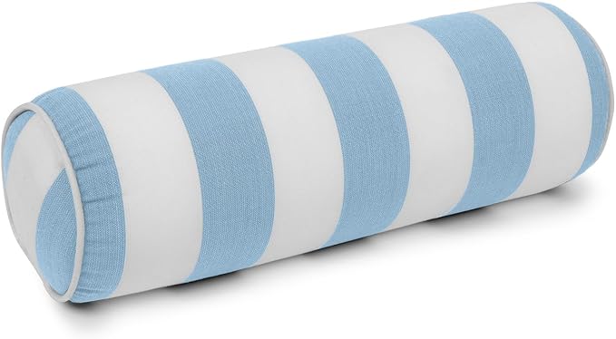 Sherry Kline Cabana Stripe Set of Two Zippered & Corded Neckroll Bolster SkyBlue/White