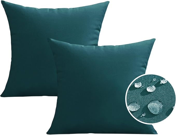VAKADO Outdoor Waterproof Throw Pillow Covers 16x16 Set of 2 Decorative Teal Green Blue Patio Furniture Summer Cushion Cases Outside Decor for Couch Garden Bench Porch