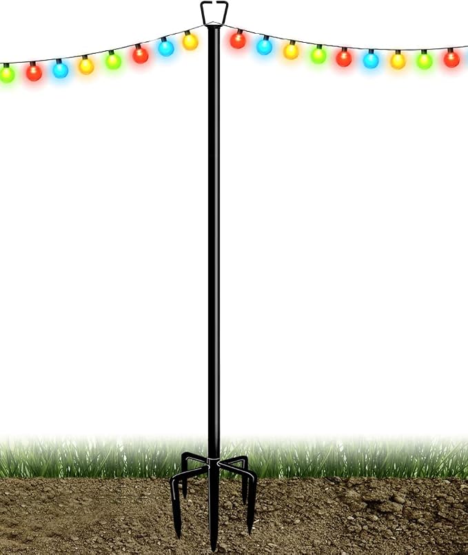 Queension 10FT Plug Floor String Light Poles for Outdoor String Lights for Garden, Backyard, Patio Lighting Stand for Parties, Bistro & Weddings, 1 Pack | for Garden, Backyard, Patio Lighting Stand for Parties, Bistro & Weddings