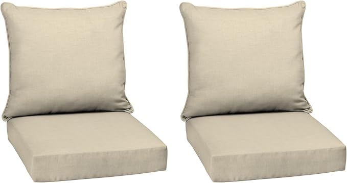 Arden Deep Seat Outdoor Chair Cushion Set (2-Pack), 24 in x 24 in, Weather-Proof, Rain-Proof, Fade Resistant Patio Cushion Set for Chair, Sofa, and Couch Tan Leala | Outdoor Sofa, Couch, Conversation Set, Weather-Proof, Rain-Proof, Fade Resistant for C...