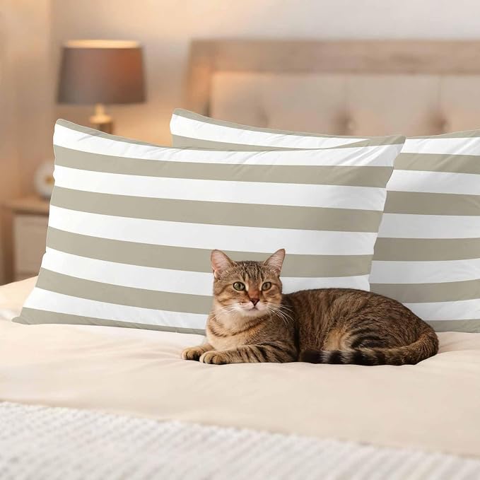 JasmineM Outdoor Pillow Cover 12x20 Inches Set of 2 Tan and White Stripe Waterproof Throw Pillow Covers Taupe Tan Brown Stripes Decorative Pillowcases Garden Cushion Case for Patio Couch Sofa