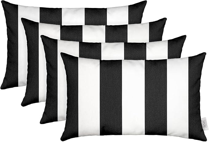 RSH DECOR Lumbars Set of 4, 20" x 12", Sunbrella Outdoor Pillows Waterproof with Inserts, Lumbar Pillow Decorative, Outdoor Throw Pillows, Accent Pillow, Cabana Classic, Made in USA