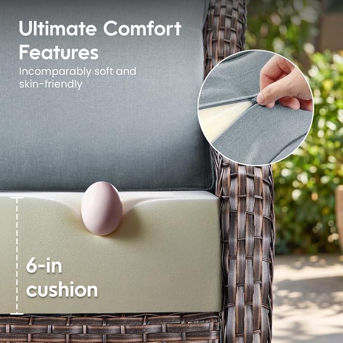 Luxury 22*24*6in Outdoor Patio Cushions, 3 Pieces Sky Blue Outdoor Cushion | 6'' Thick Outdoor Cushions, Water-Resistant, Reversible, Removable Cover, for Patio Chairs Sofa Couch Loveseat