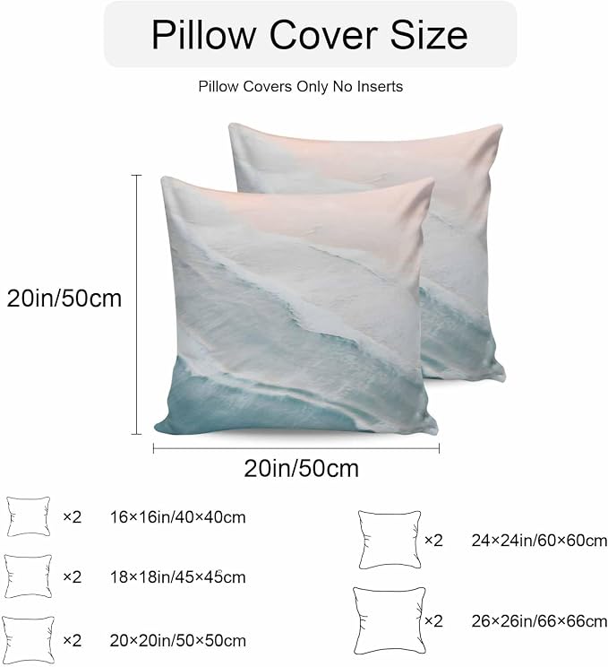Outdoor Throw Pillow Cover Watercolor Blue White Wave Ripple Ocean Beach Waterproof Cushion Covers 2 Pack Coastal Landscape Pillow Cases Home Decoration for Patio Garden Couch Sofa