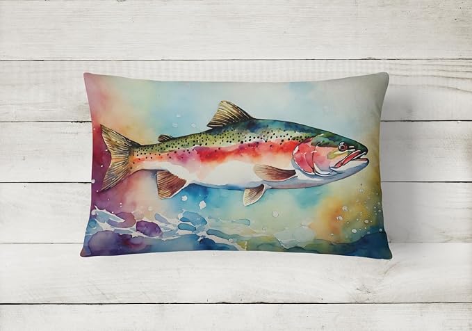 Caroline's Treasures DAC2815PW1216 Rainbow Trout Throw Pillow Machine Washable, Indoor Outdoor Decorative Pillow for Couch, Bed or Patio, 12HX16W