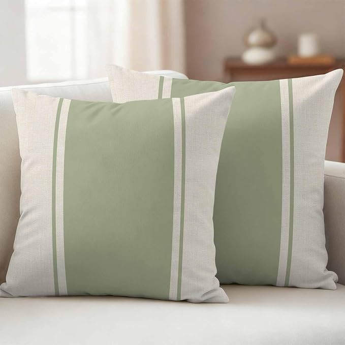 Abstract Gray Green Color Block Outdoor Pillow Covers Set of 2 Vintage Lines Linen Texture Waterproof Throw Pillow Cover Decorative Cushion Cases for Patio Porch Garden 16X16 Inch