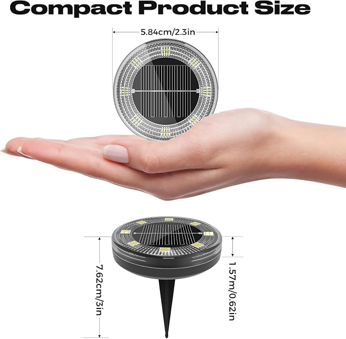 Mini Solar Ground Lights, 8 Pack Flat Solar Disc Lights Outdoor Waterproof, 2.3 Inch Small Solar Garden Lights Landscape Lighting for Outside Pathway Garden Yard Lawn Walkway,Cool White
