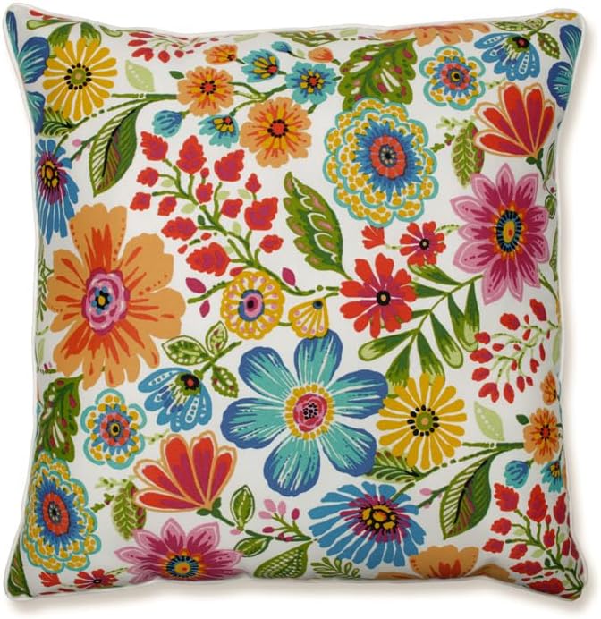 Pillow Perfect Bright Floral Indoor/Outdoor Throw Pillows, 1 Count, Floor - 25" x 25", Blue/Purple Gregoire