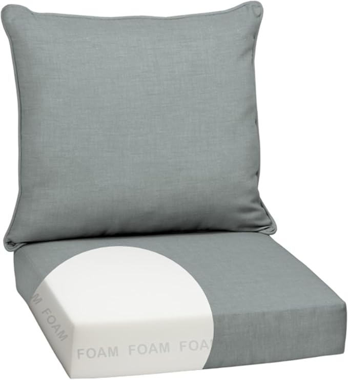Arden Outdoor Deep Seat Cushion Set, Foam, 24x24, Stone Grey | Sofa, Couch, Conversation Set, Premium High-Density Foam, Never Flattens, Mold and Mildew Resistant